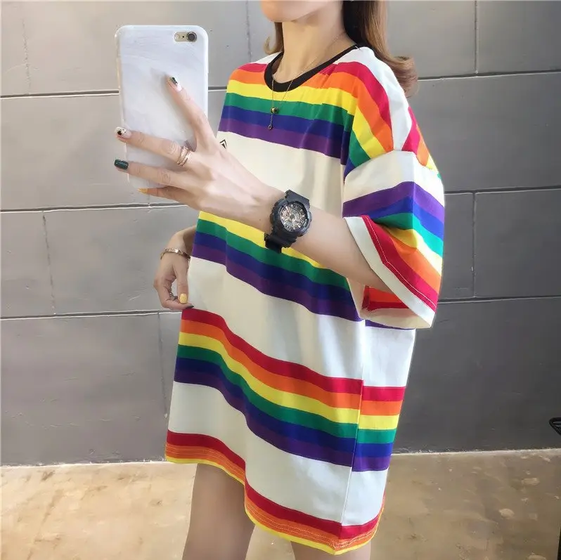 Rainbow Striped Women's T-Shirt Large Size Spring 2021 - Image 4