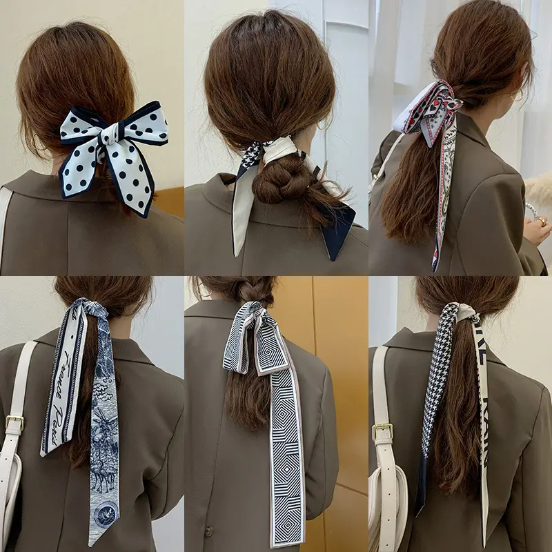 Women's Silk Scarf with "HER" Print & Ponytail Set — feature 3