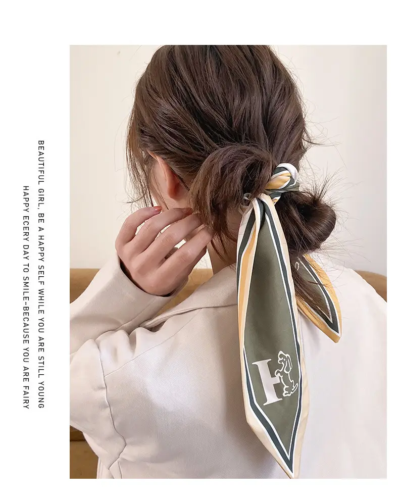 Women's Silk Scarf with "HER" Print & Ponytail Set — feature 5