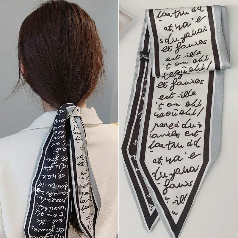 Women's Silk Scarf with "HER" Print & Ponytail Set — feature 9