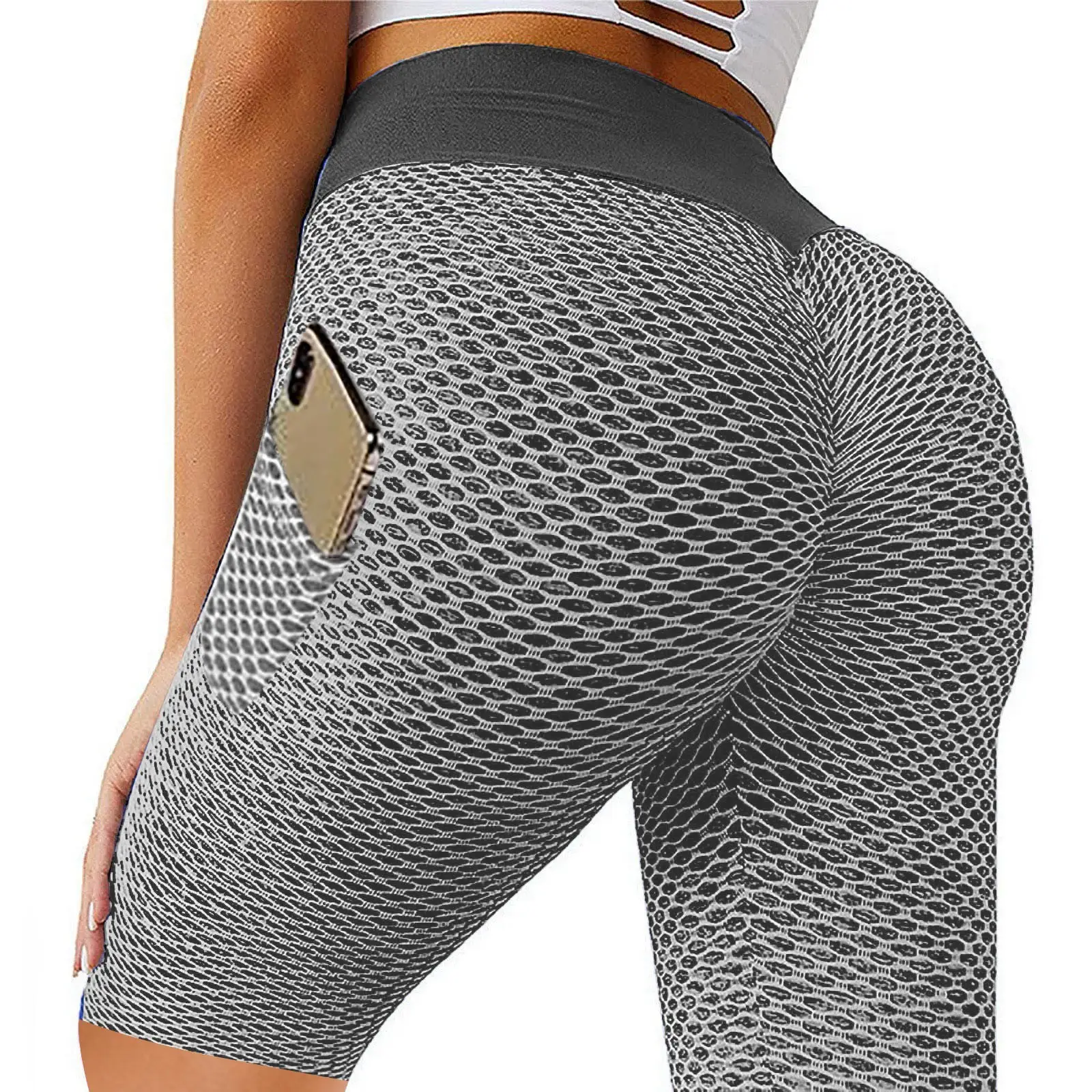 Blue Honeycomb High Waist Yoga Pants Large - Image 4