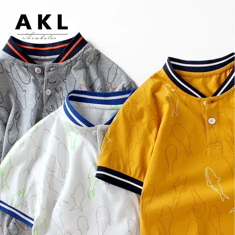 Kids Korean Style V-Neck Polo T-Shirt Yellow White - Image 4