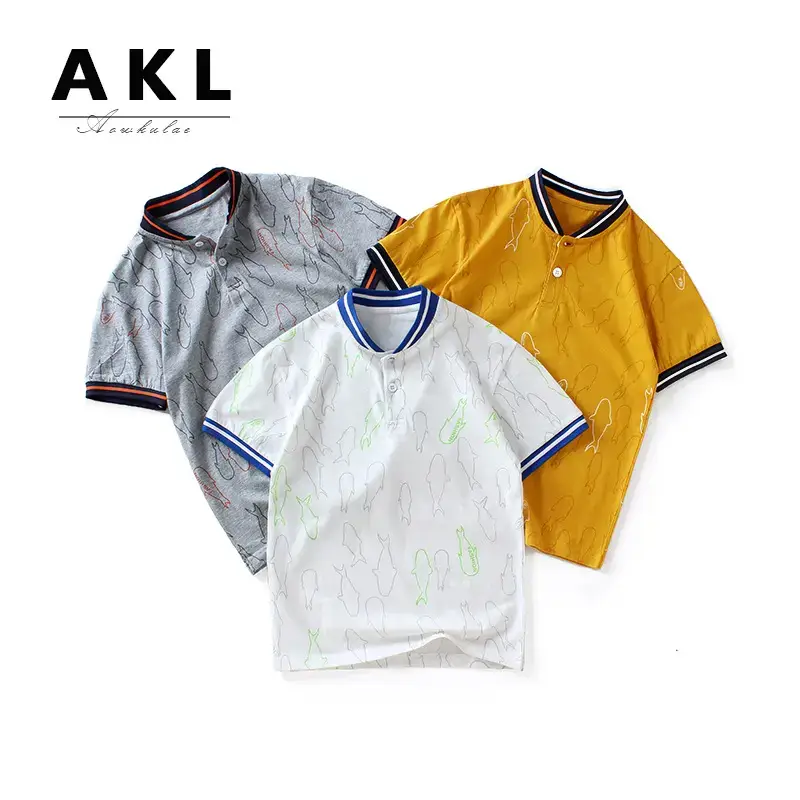 Kids Korean Style V-Neck Polo T-Shirt Yellow White - Image 5