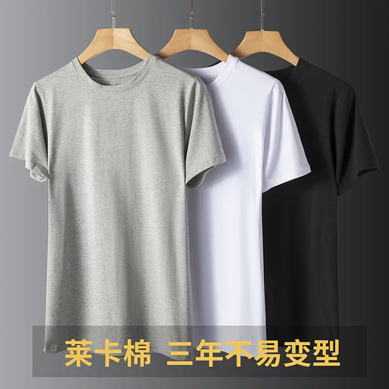 Men Cotton T-Shirt Grey White Black Round Neck Stretch - Image 5