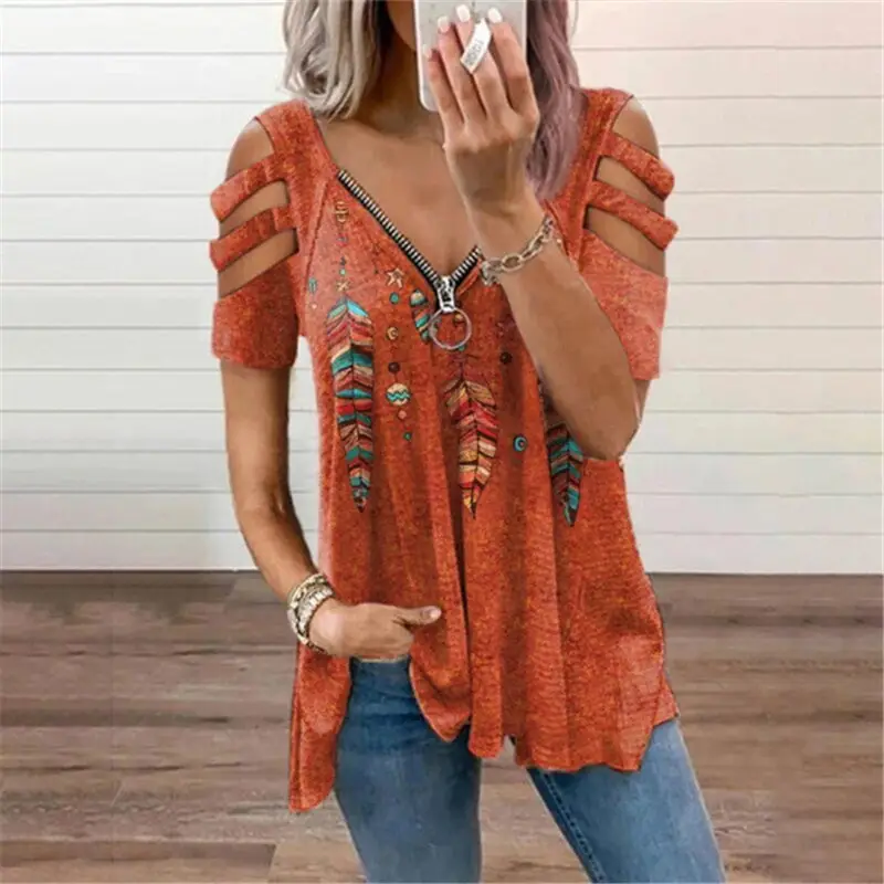 2026 V-Neck Zipper Pullover Women's Loose T-Shirt