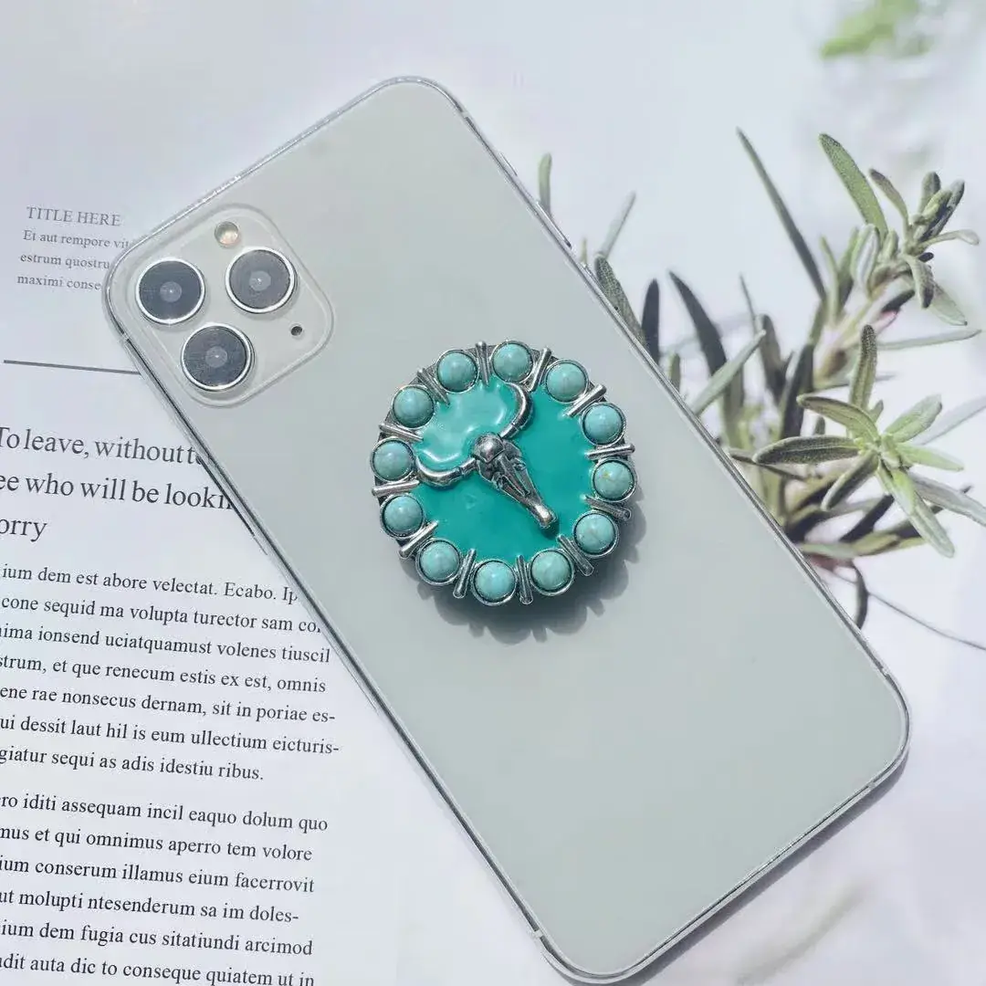 Turquoise Retro Mobile Phone Holder with Stone Design