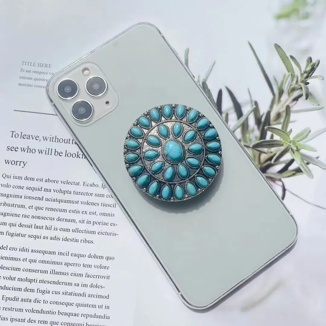 Turquoise Retro Mobile Phone Holder with Stone Design — feature 12