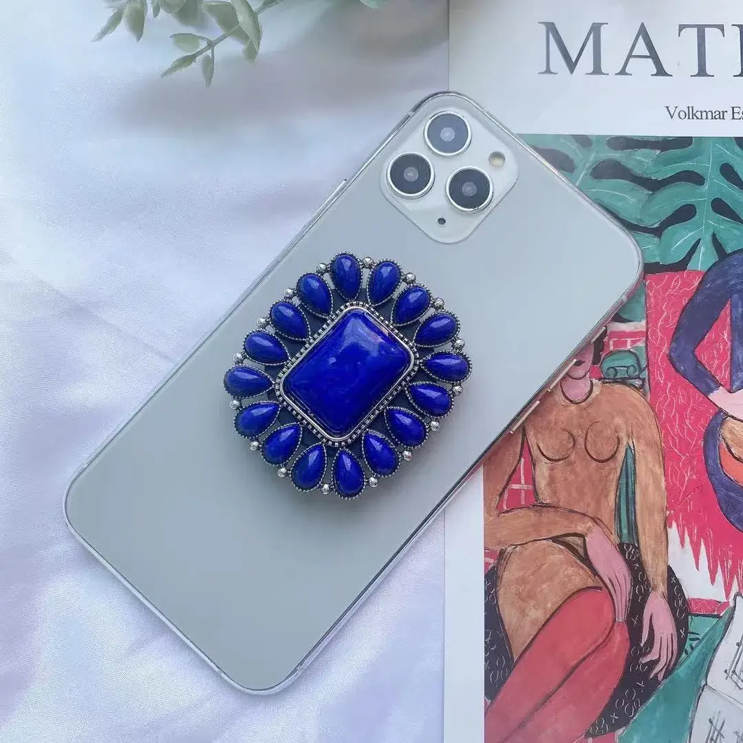 Turquoise Retro Mobile Phone Holder with Stone Design