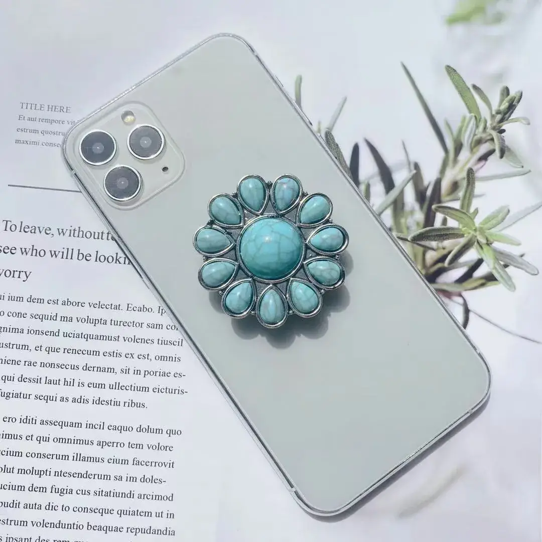 Turquoise Retro Mobile Phone Holder with Stone Design