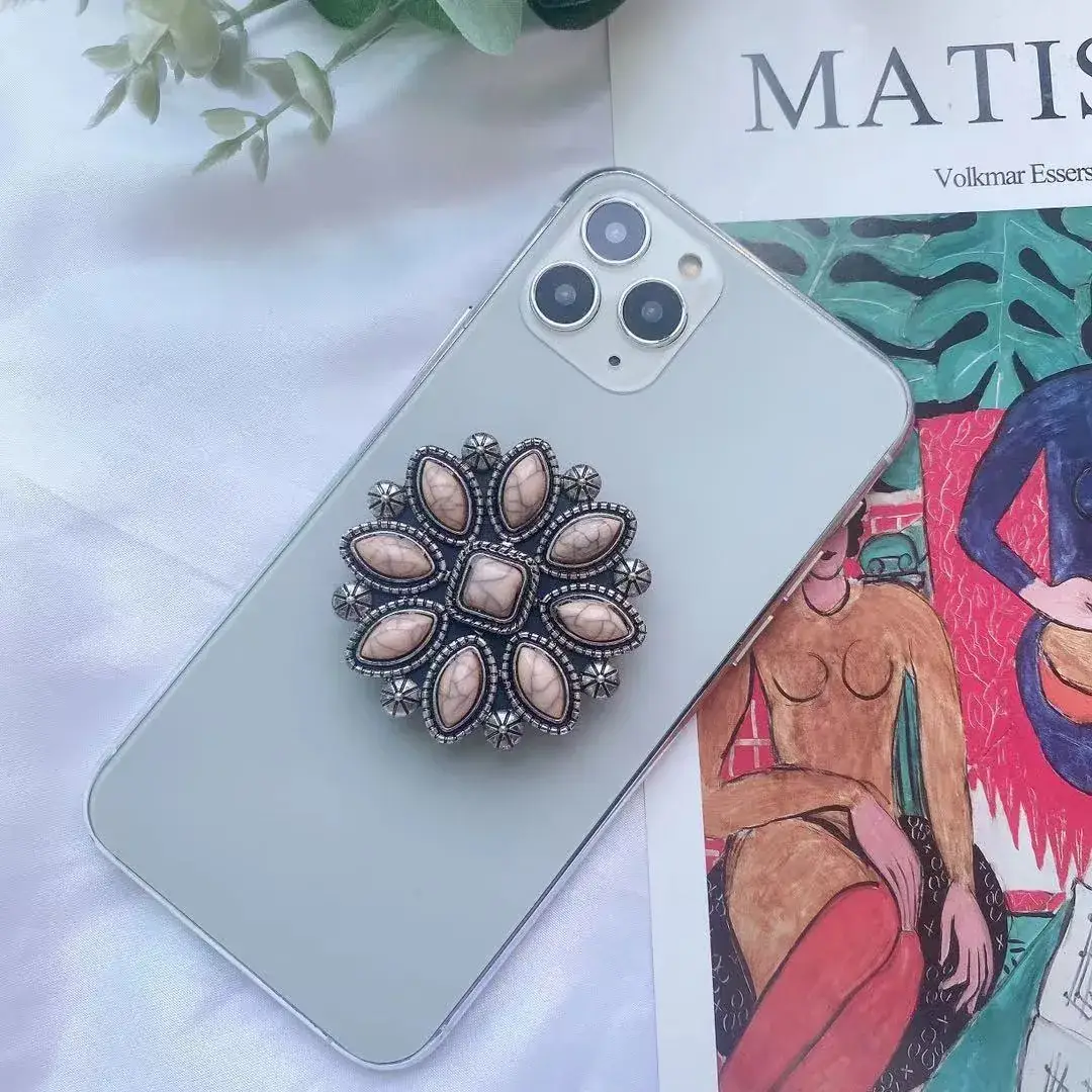 Turquoise Retro Mobile Phone Holder with Stone Design