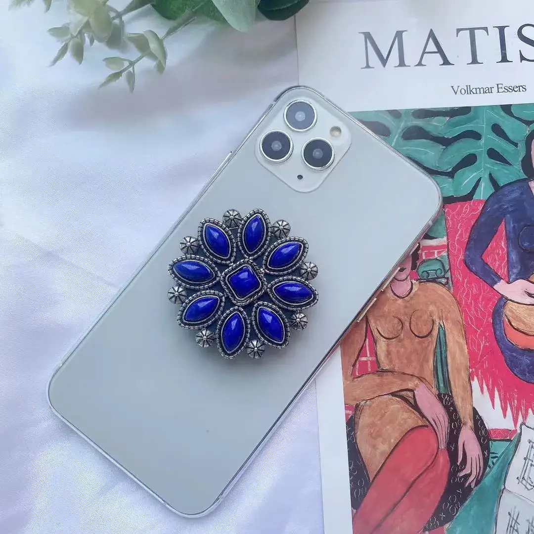 Turquoise Retro Mobile Phone Holder with Stone Design