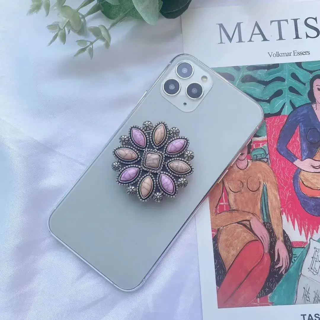 Turquoise Retro Mobile Phone Holder with Stone Design