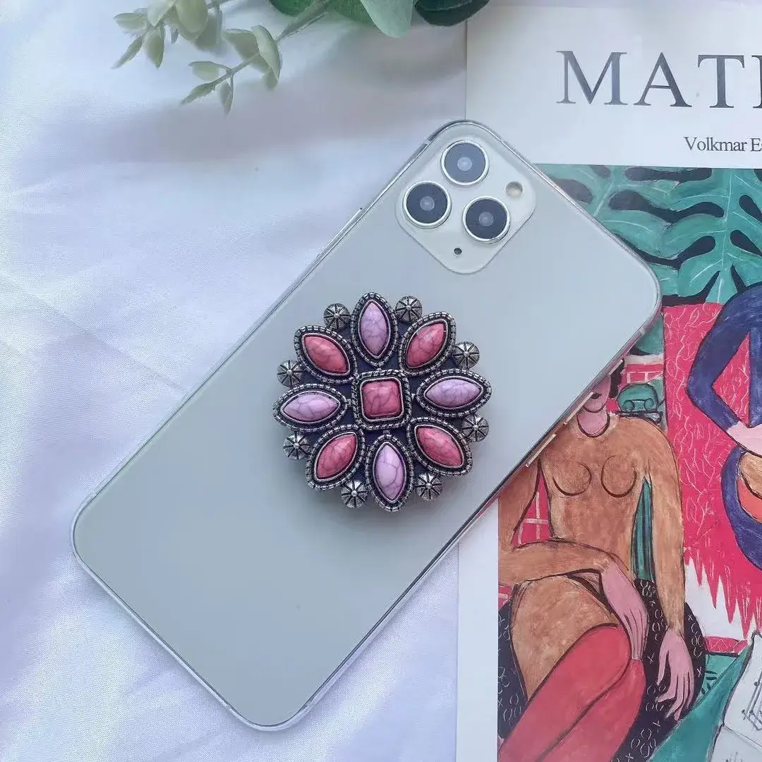 Turquoise Retro Mobile Phone Holder with Stone Design