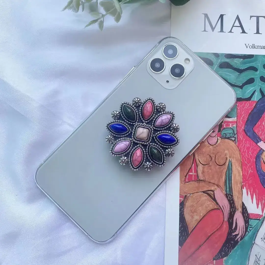 Turquoise Retro Mobile Phone Holder with Stone Design