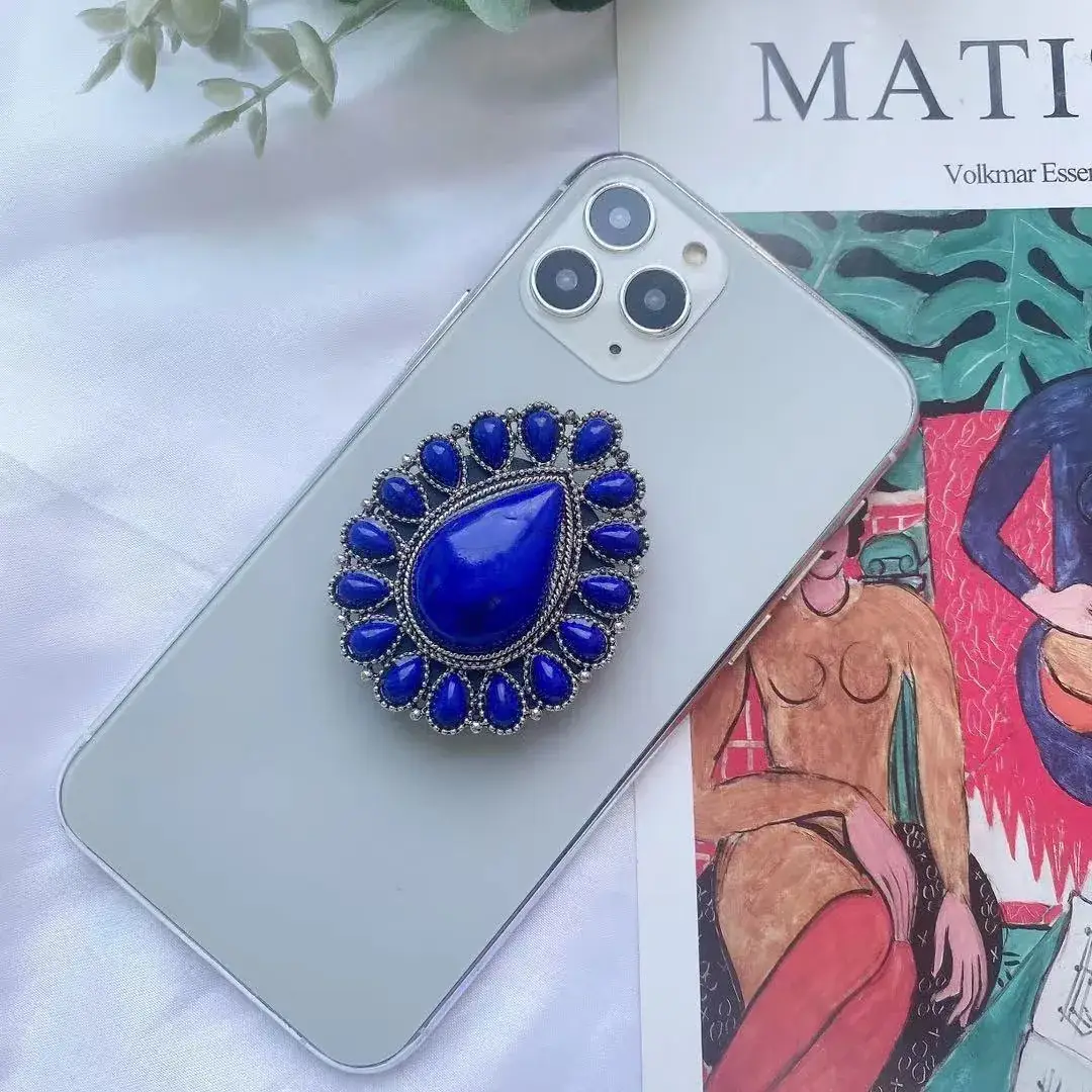 Turquoise Retro Mobile Phone Holder with Stone Design