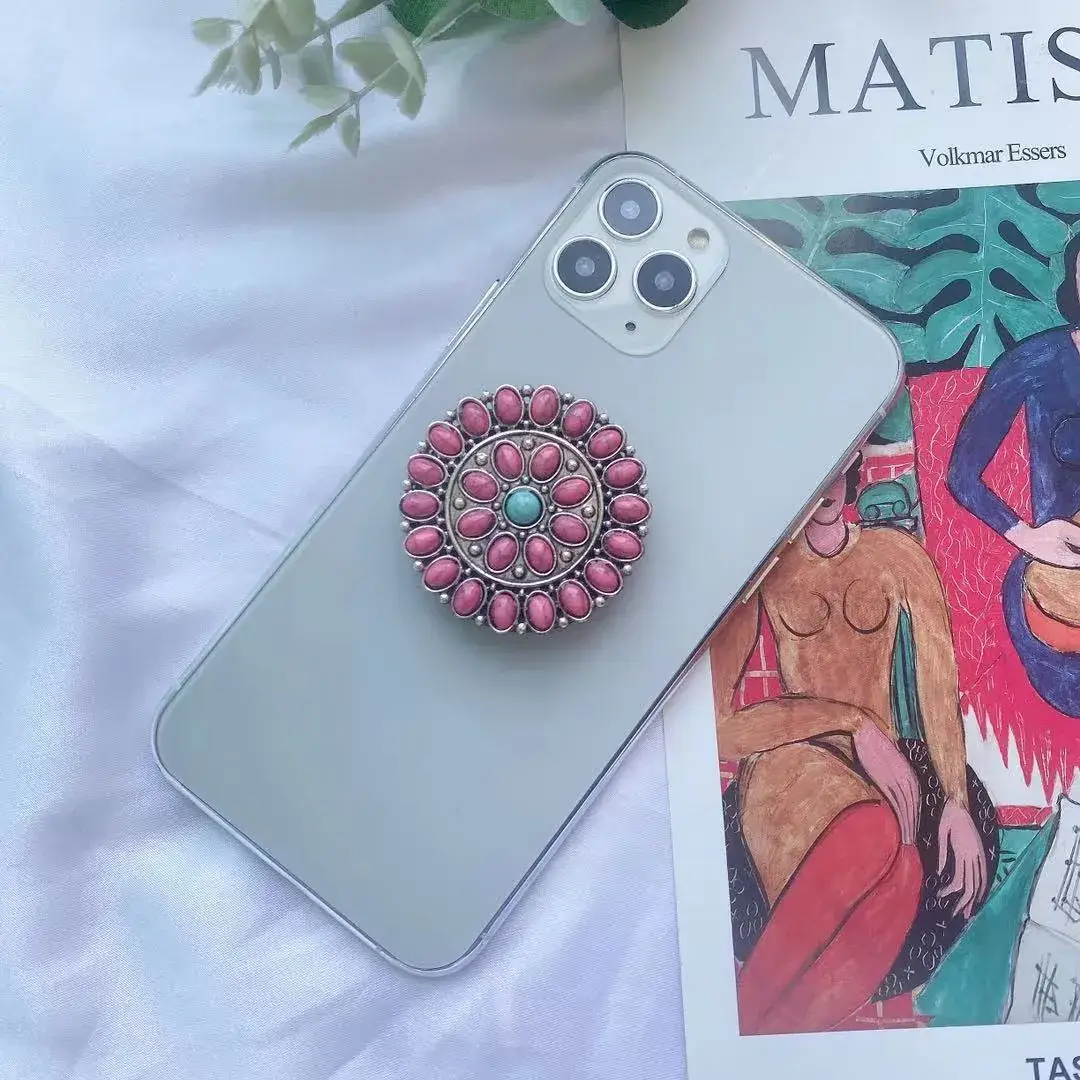 Turquoise Retro Mobile Phone Holder with Stone Design