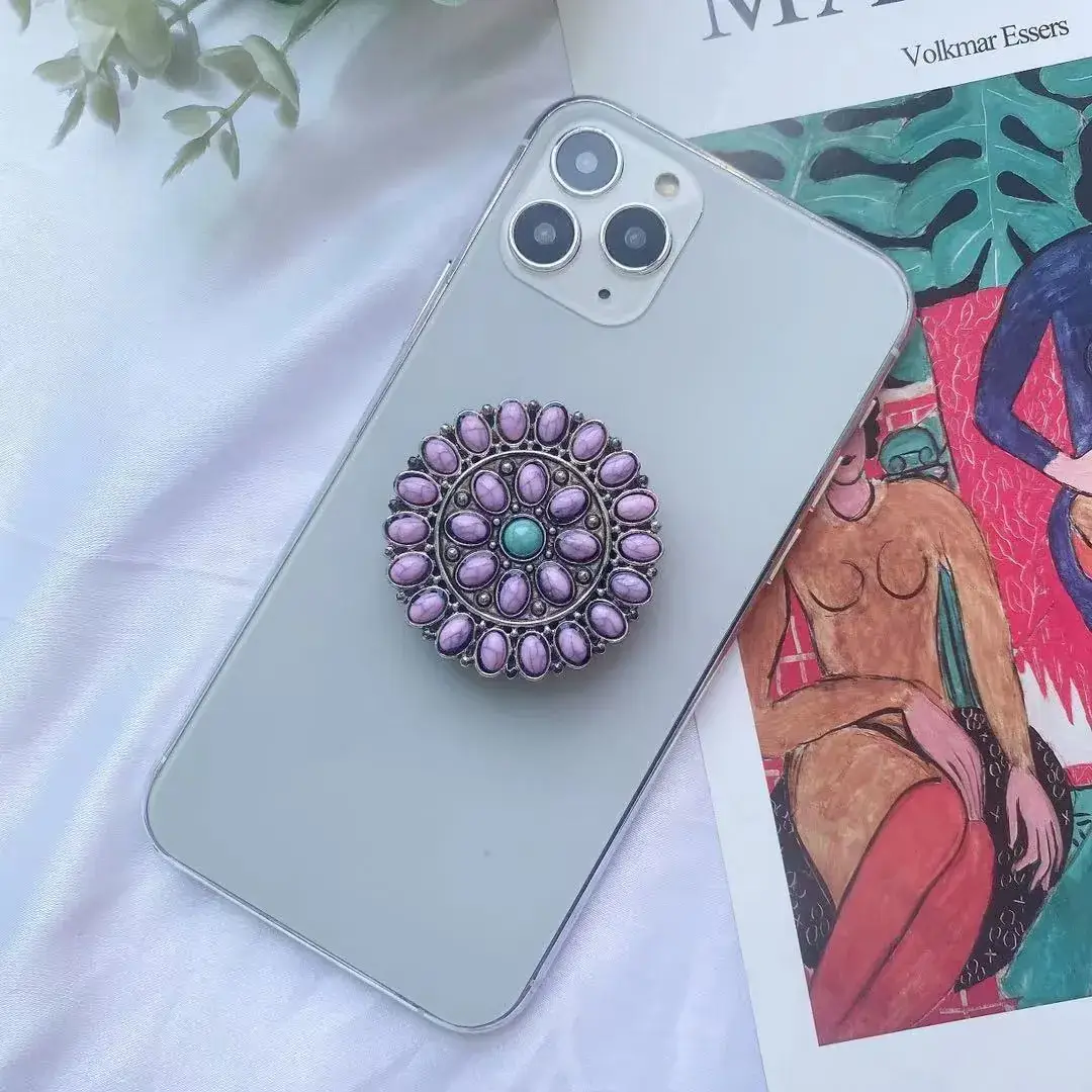 Turquoise Retro Mobile Phone Holder with Stone Design