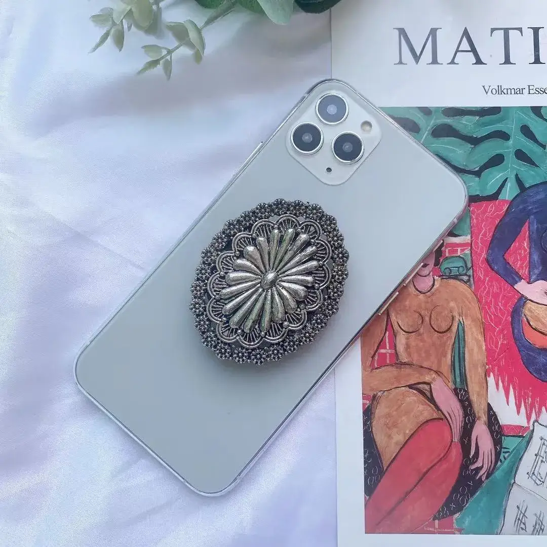 Turquoise Retro Mobile Phone Holder with Stone Design