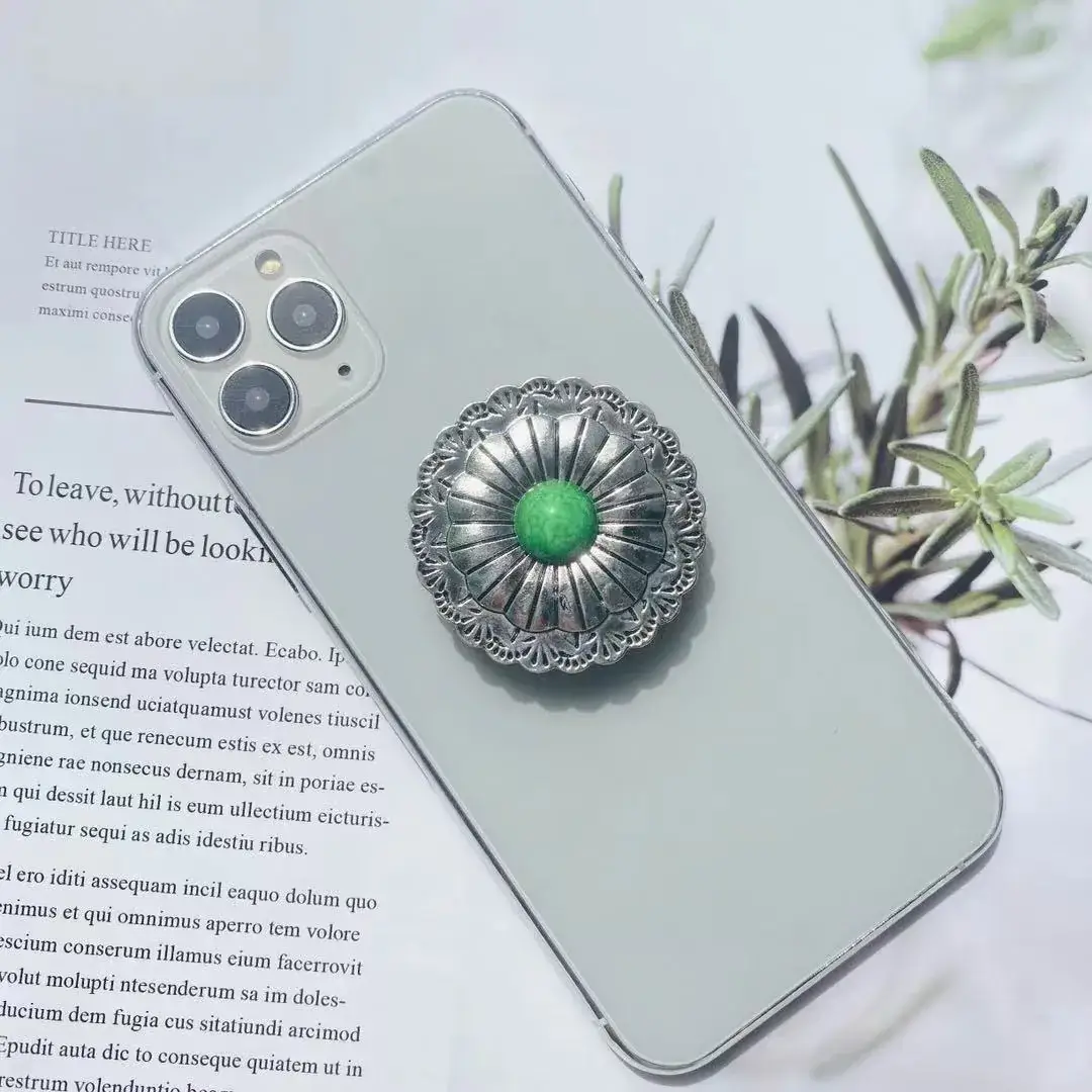 Turquoise Retro Mobile Phone Holder with Stone Design