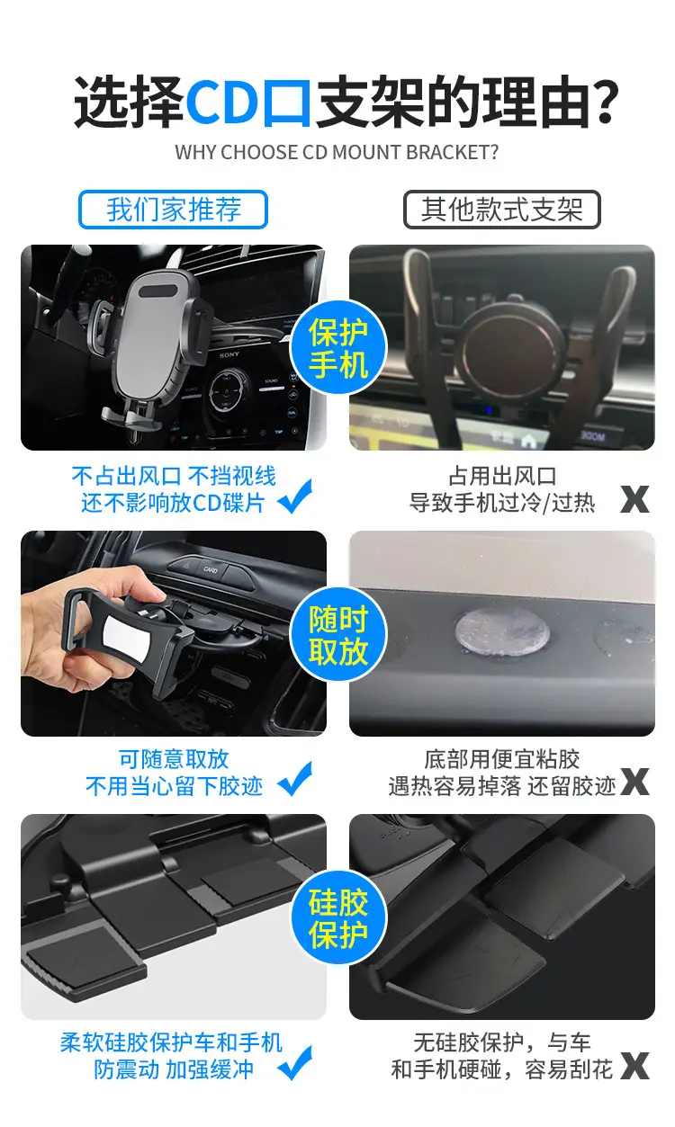 Car CD Port Phone Clamp Bracket Black — feature 3