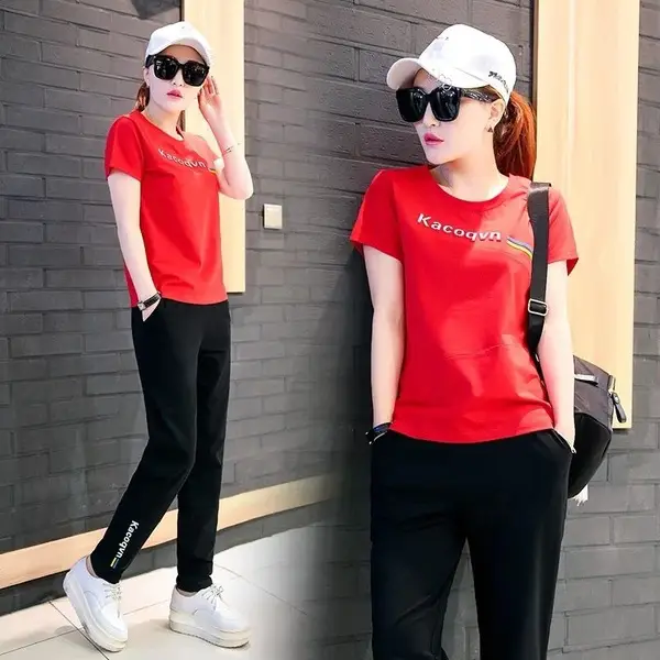 Women Summer Sports Suit Yellow Slimming Trousers Large - Image 6