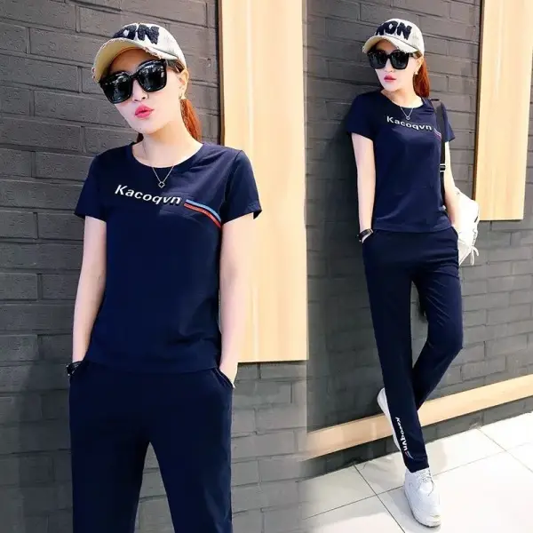 Women Summer Sports Suit Yellow Slimming Trousers Large - Image 8