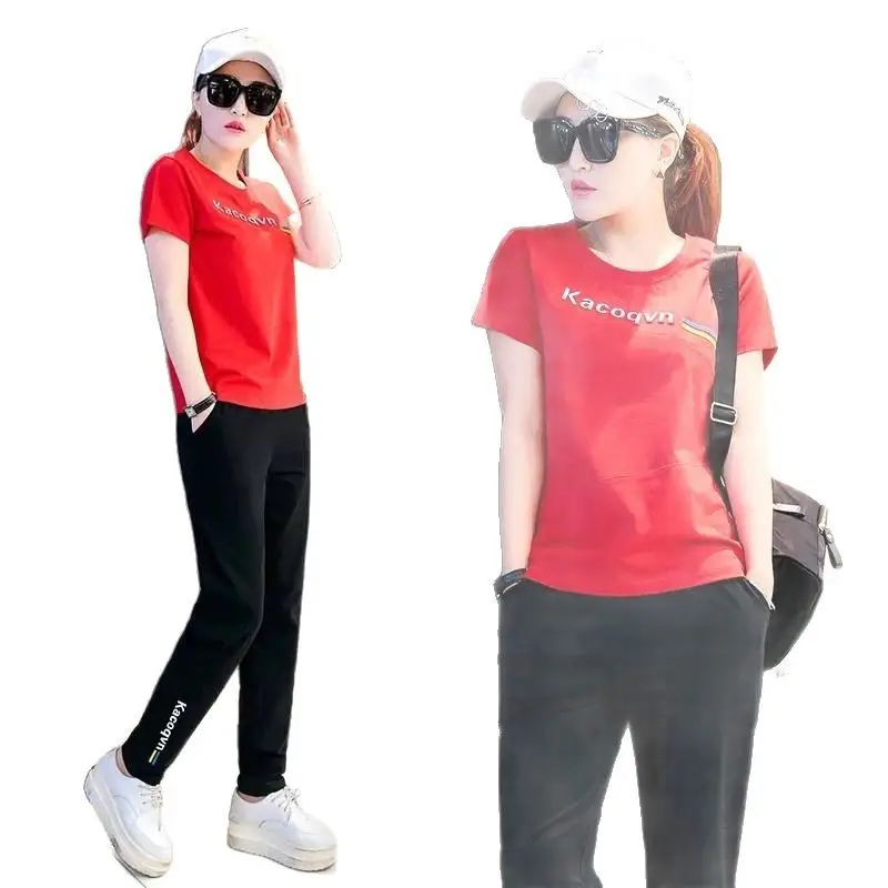 Women Summer Sports Suit Yellow Slimming Trousers Large - Image 9