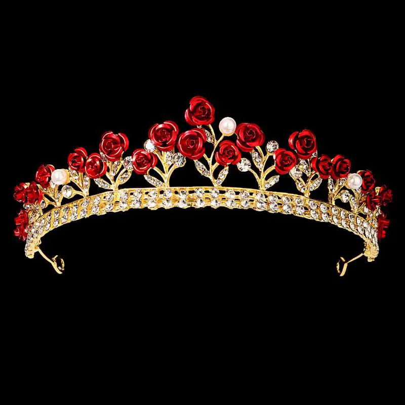 Red Rose Crown Bridal Hair Accessory for Women - Image 2