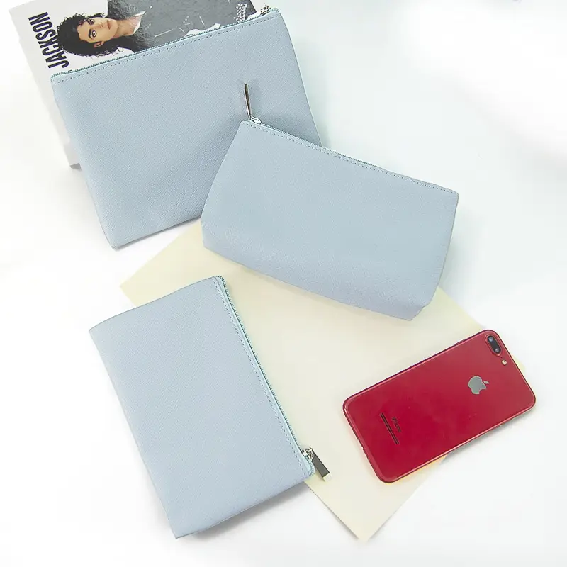 Blue PU Leather Makeup Brush & Brush Bag
