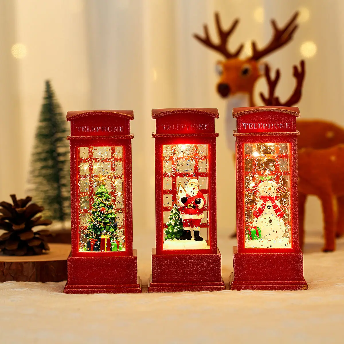 Christmas Telephone Booth Lamp with Red Tree Design — feature 12