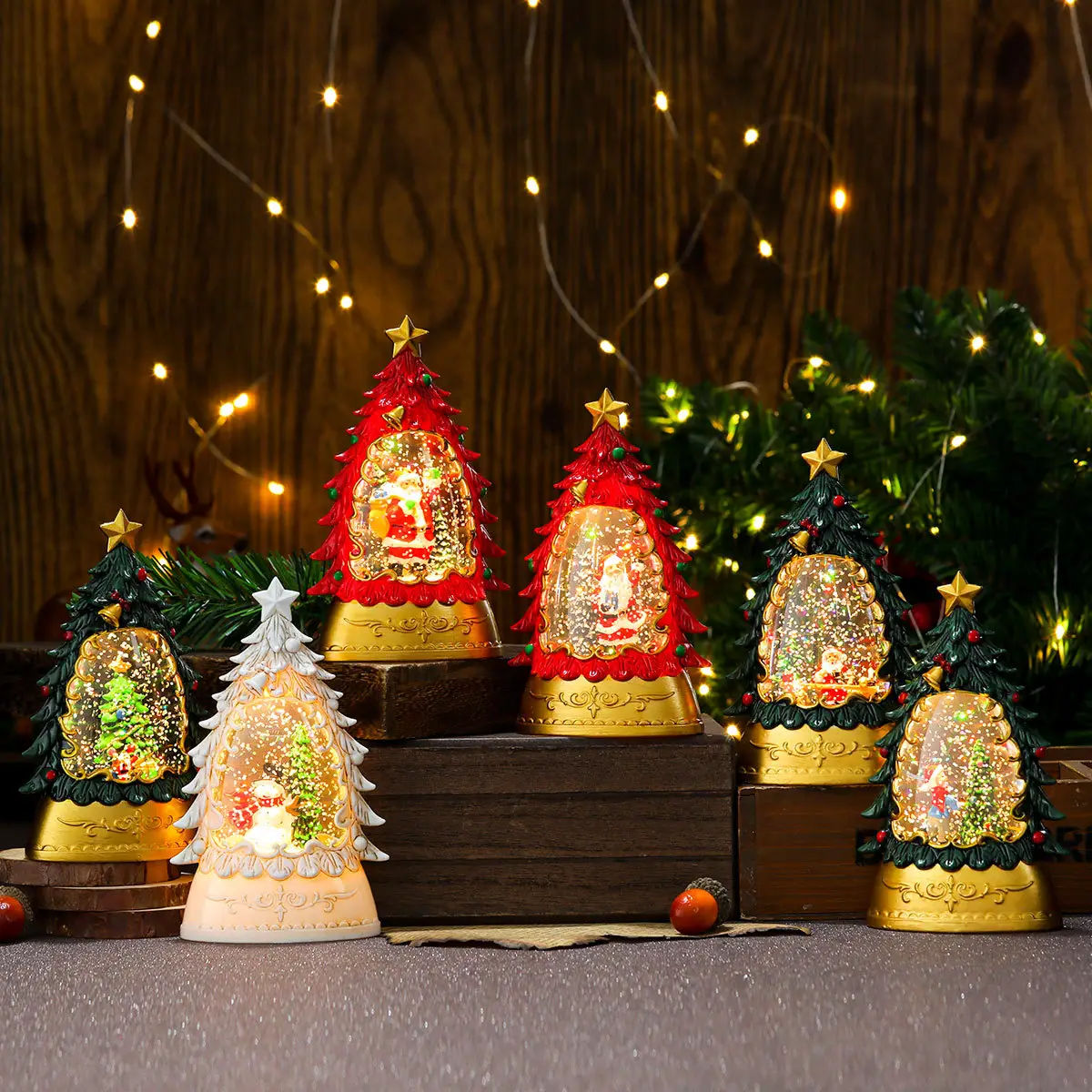Christmas Telephone Booth Lamp with Red Tree Design — feature 4