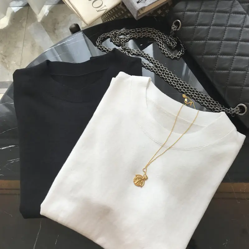 White Knitted Women's T-Shirt Short Sleeve Summer