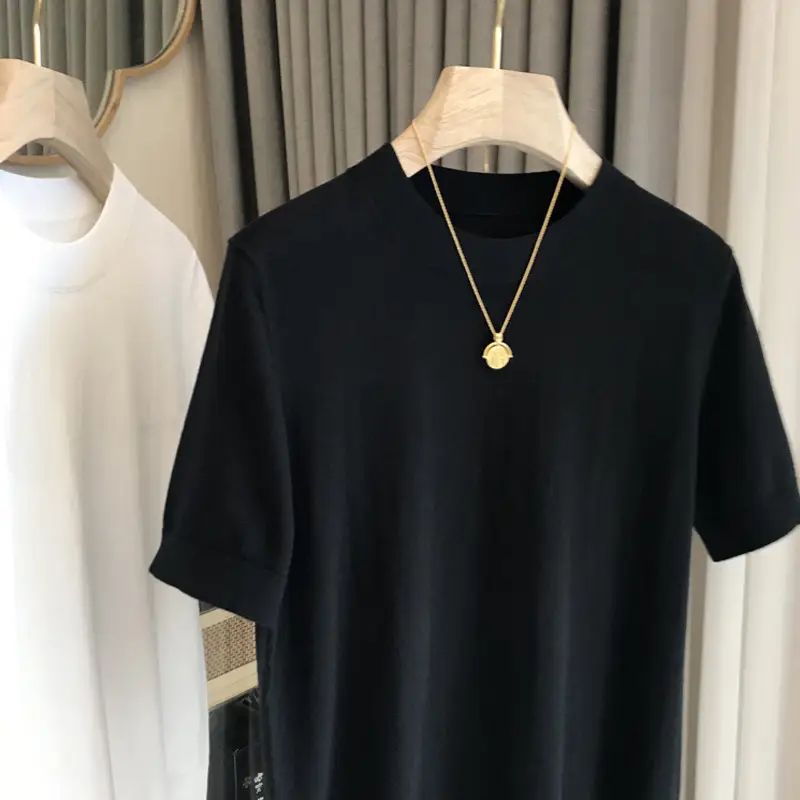 White Knitted Women's T-Shirt Short Sleeve Summer