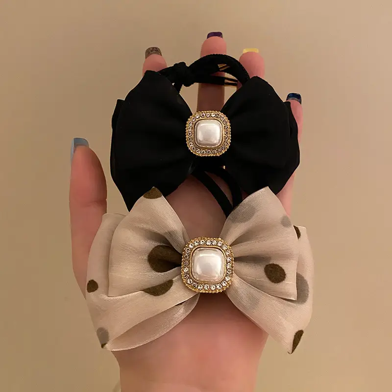 Black Velvet Bow Headwear with Pearl Centerpiece - Image 3