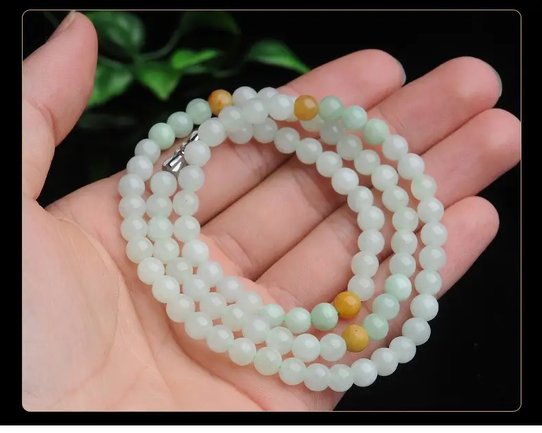 Guan Yu Jade Bead Chain Necklace 6mm Three Color — feature 10