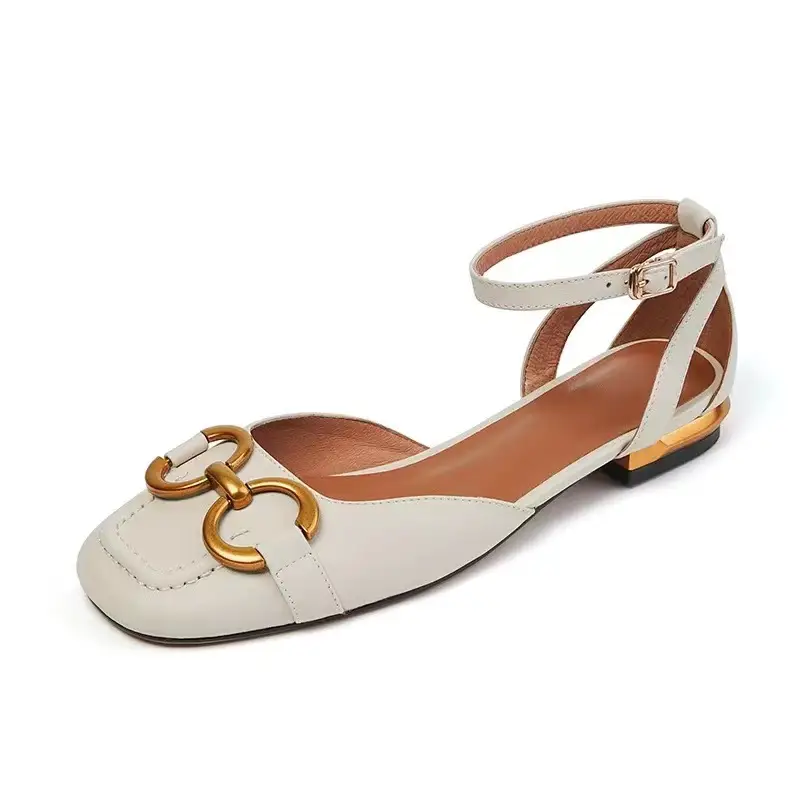 2023 New Square Toe Soft Leather Korean Style Easiest for Match Strap Thick Heel Women's Shoes Summer Baotou Flat Sandals for Women — feature 4