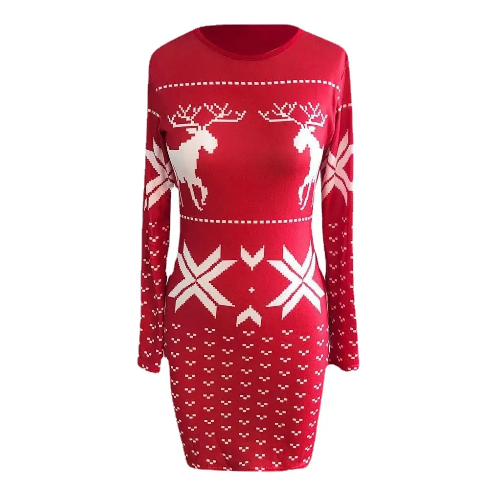 Black Printed Hip Dress Long Sleeve Slim Fit - Image 6