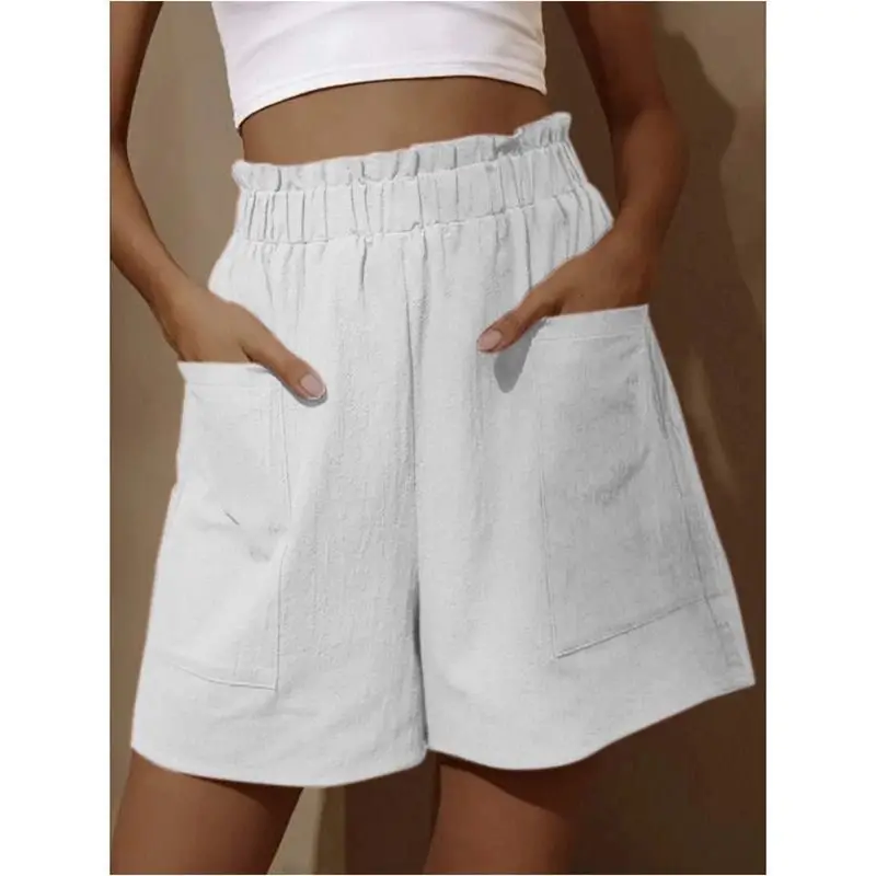 Women Cotton-Linen High-Waist Shorts Black
