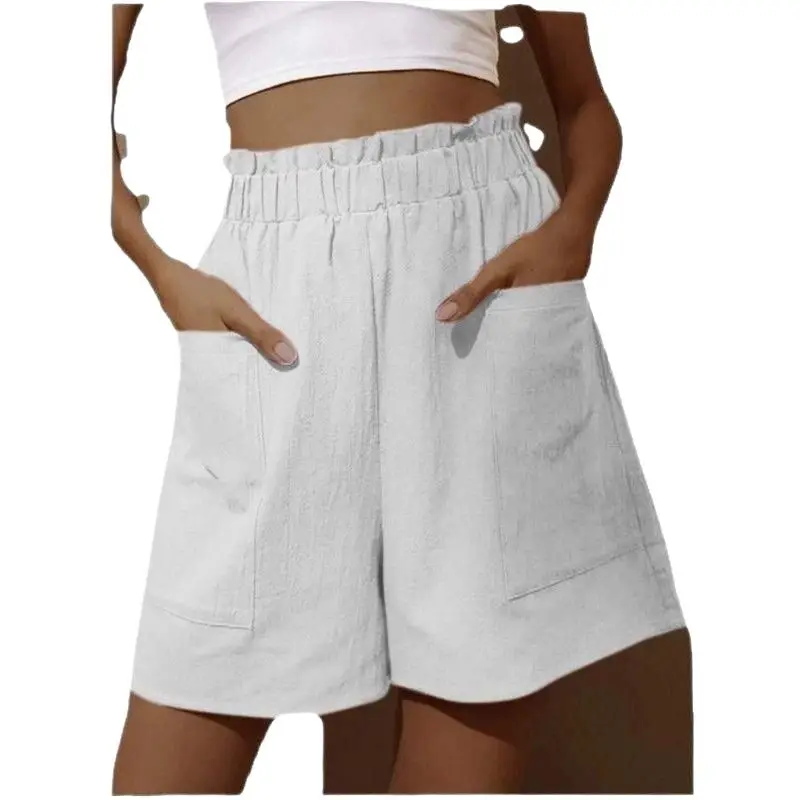 Women Cotton-Linen High-Waist Shorts Black