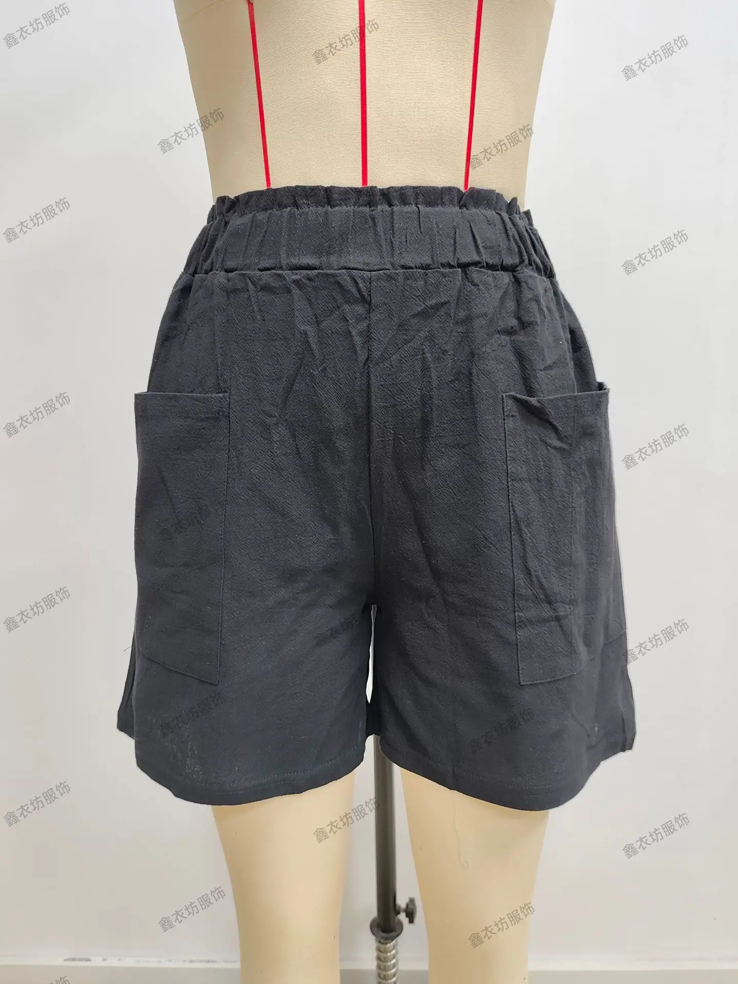 Women Cotton-Linen High-Waist Shorts Black — feature 16