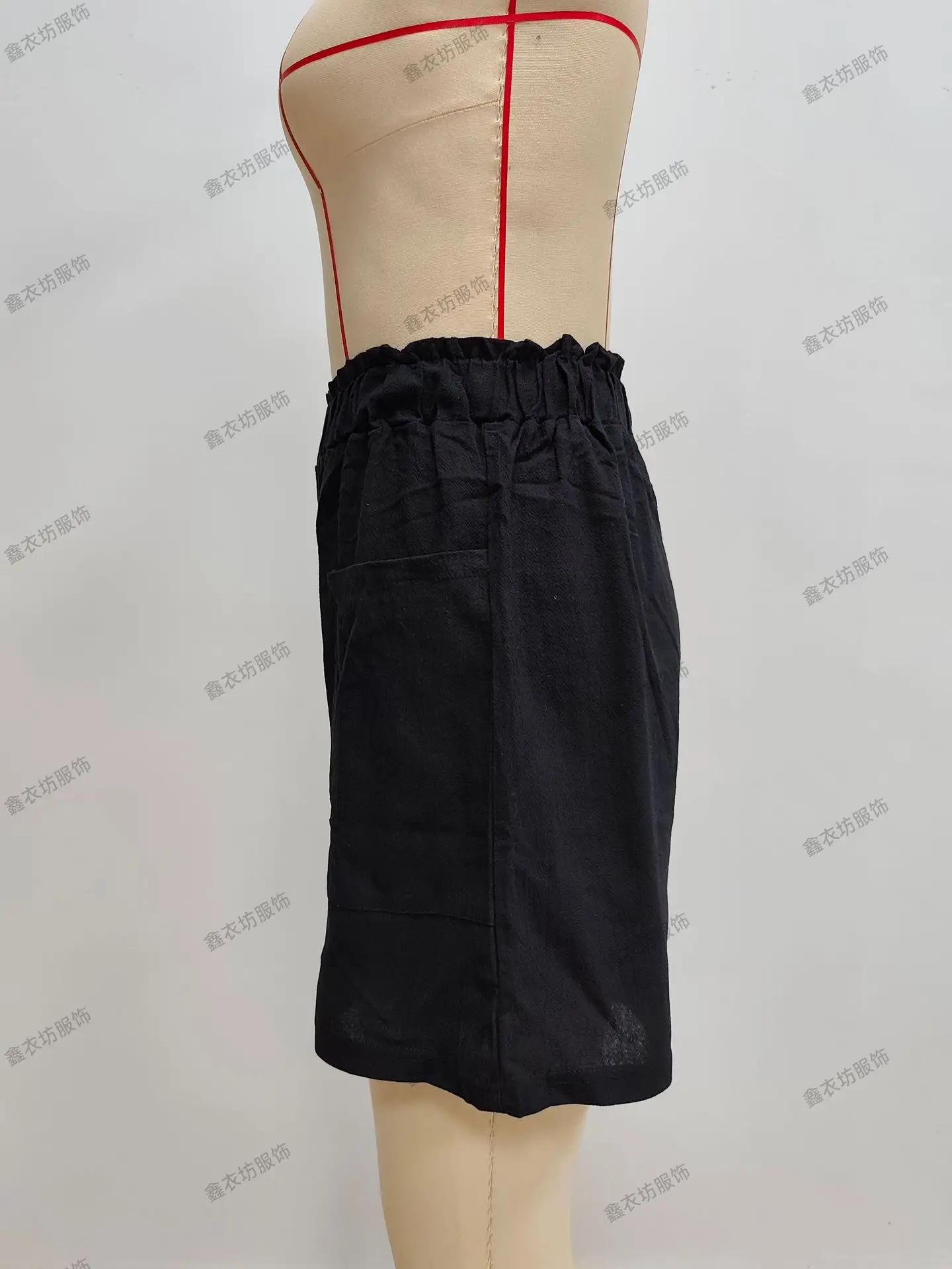 Women Cotton-Linen High-Waist Shorts Black — feature 17