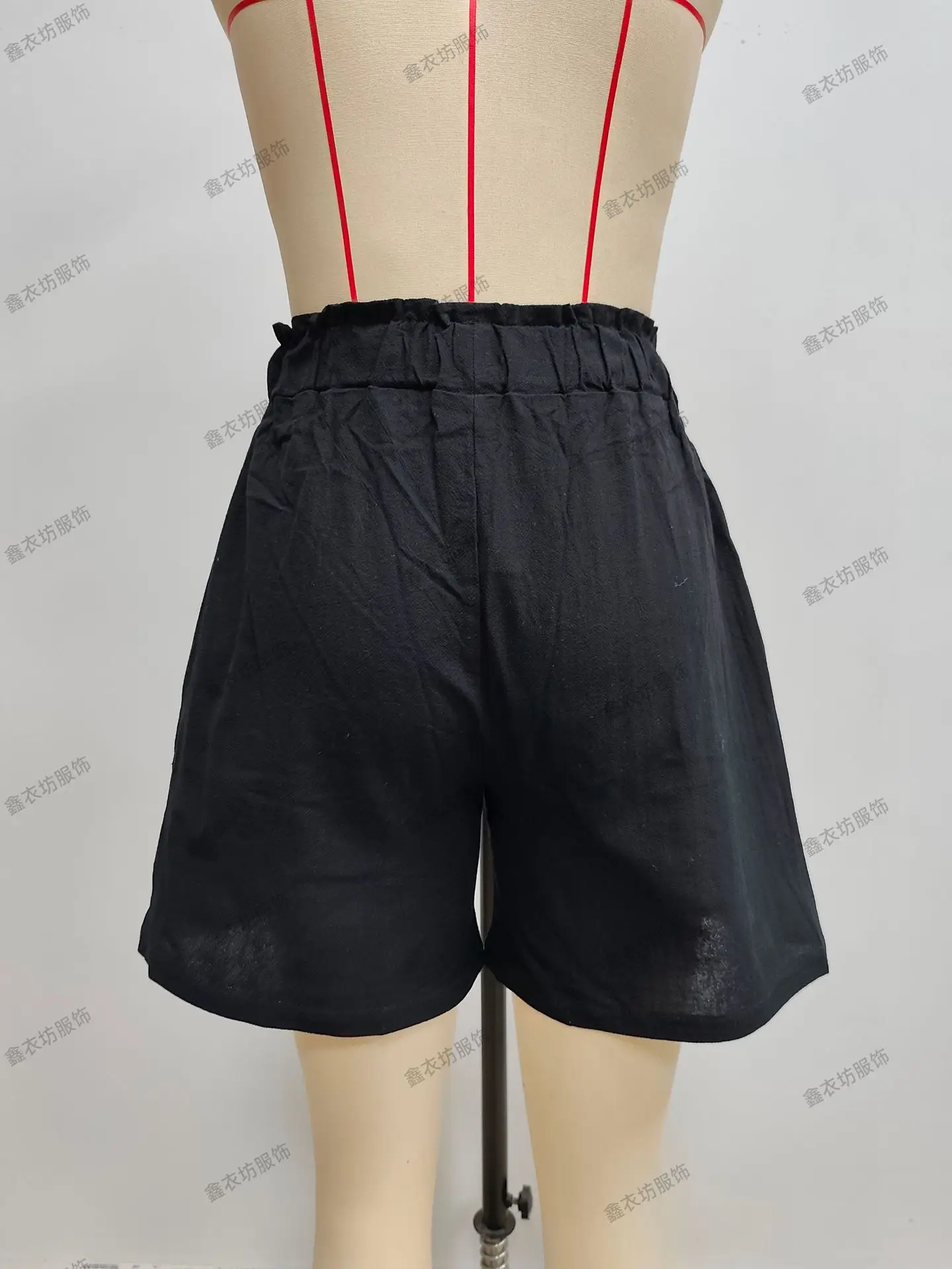 Women Cotton-Linen High-Waist Shorts Black — feature 18