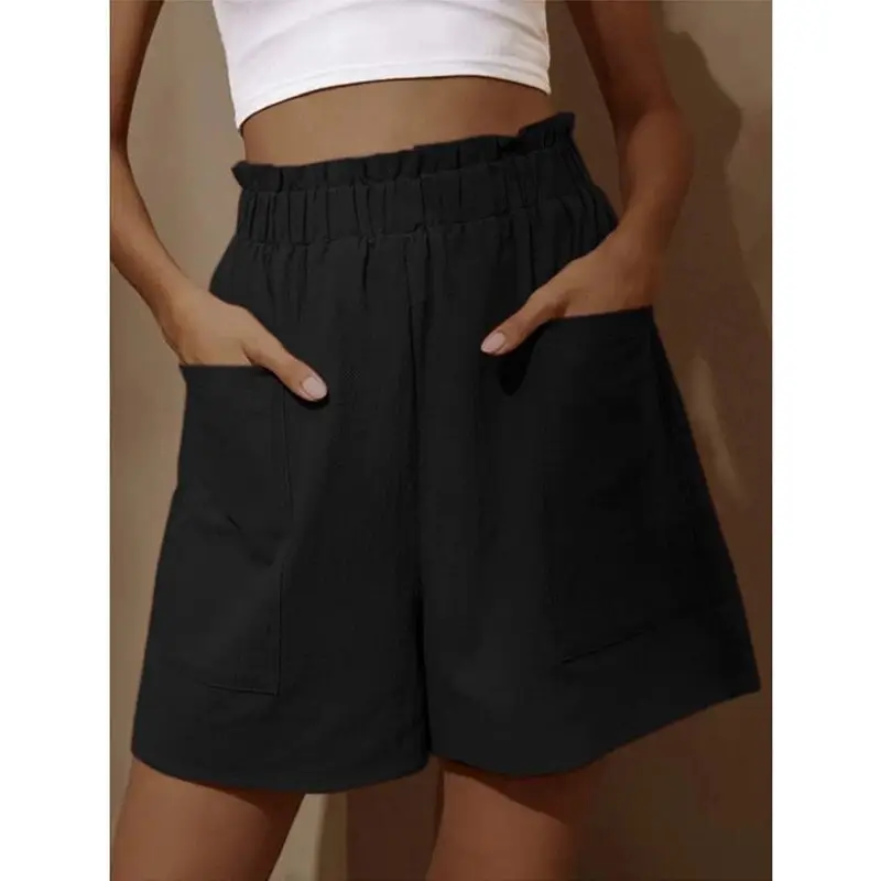 Women Cotton-Linen High-Waist Shorts Black — feature 5