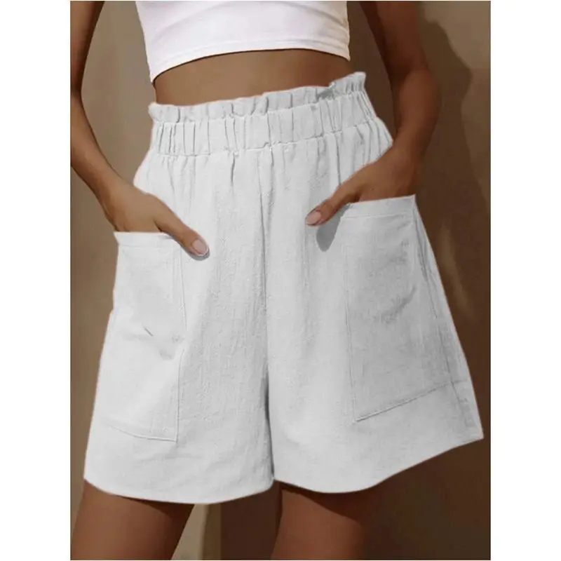Women Cotton-Linen High-Waist Shorts Black — feature 6