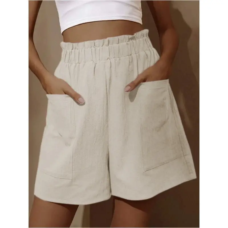 Women Cotton-Linen High-Waist Shorts Black — feature 9