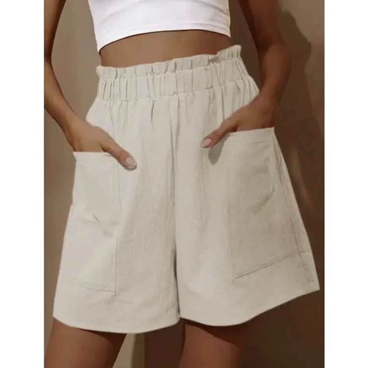 Women Cotton-Linen High-Waist Shorts Black