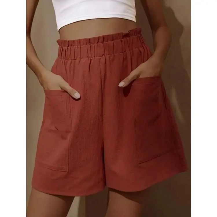 Women Cotton-Linen High-Waist Shorts Black