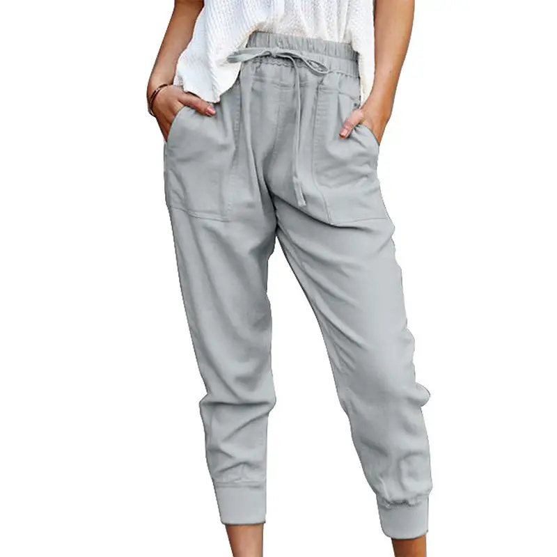Women's Olive Green Cropped Pants with Elastic Waist - Image 9