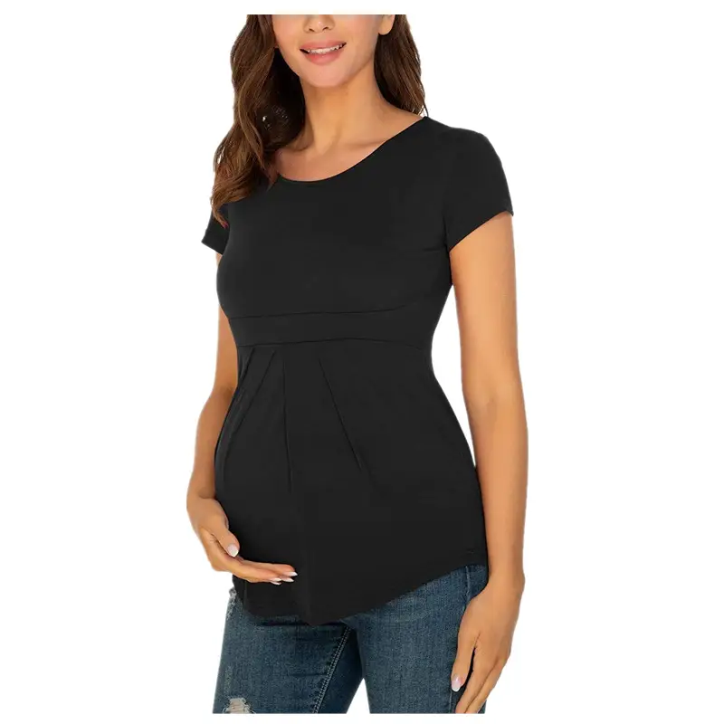 Black Ruffled Maternity Top Short Sleeve 1565 - Image 6