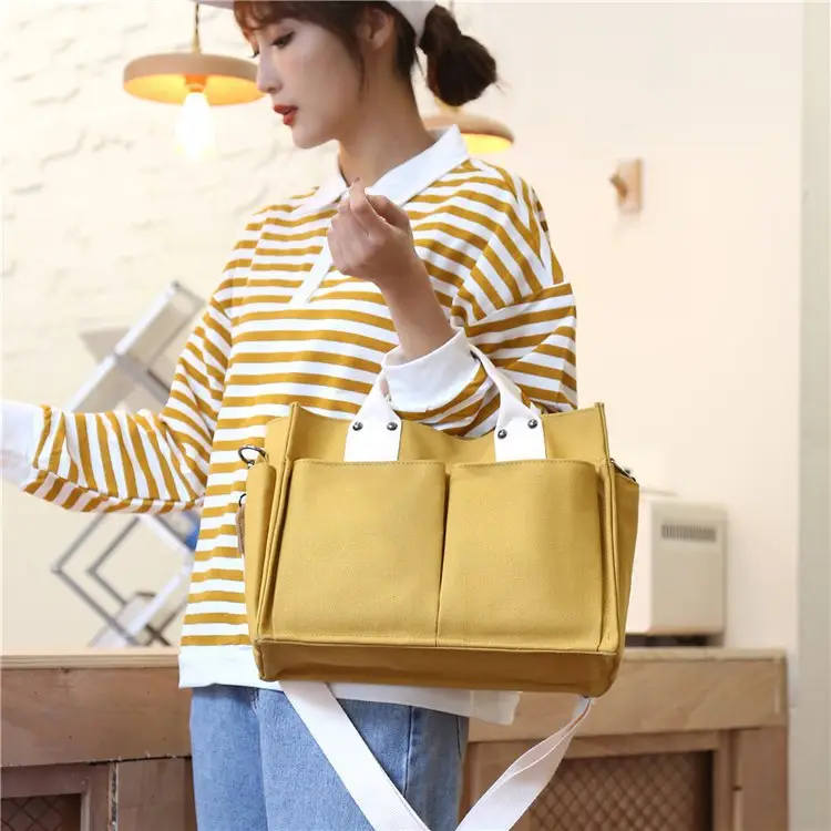 Korean Style Canvas Shoulder Bag Large Multi Pocket — feature 24